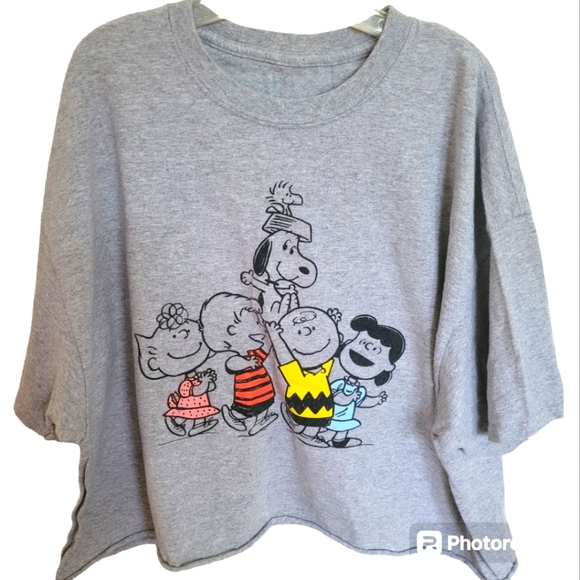 Peanuts Tops - 🩷5/$20 Peanuts Snoopy Gang Gray Cropped Tee Shirt Size Extra Large